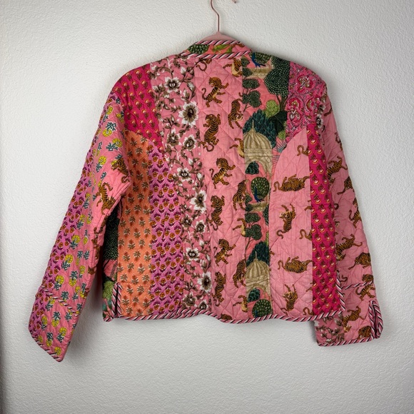 NWT Stella Impex Handmade Cotton Peach Patchwork Quilted Jacket Pink Small - Picture 6 of 10